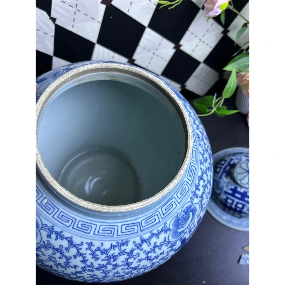 Large Blue White Ginger Jar Double Happiness‎ Chinese Porcelain Temple Jar